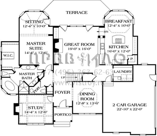 Проект двухэтажного дома с гаражом на две машины в стиле Ранчо S5-321 (3323-00328)