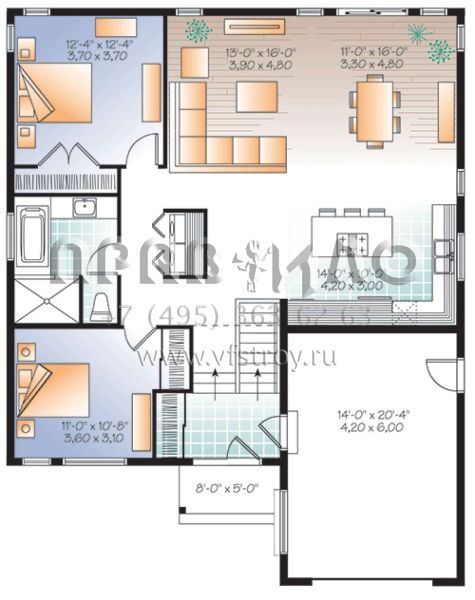 Проект одноэтажного дома с гаражом на одну машину в современном стиле S5-119 (034-01128)
