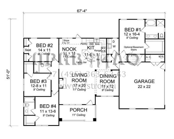 Проект одноэтажного дома с гаражом на две машины в американском стиле S5-183 (4848-00039)