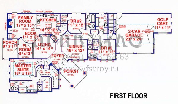Проект одноэтажного дома с гаражом на две машины в стиле Ранчо S5-232 (4766-00109)