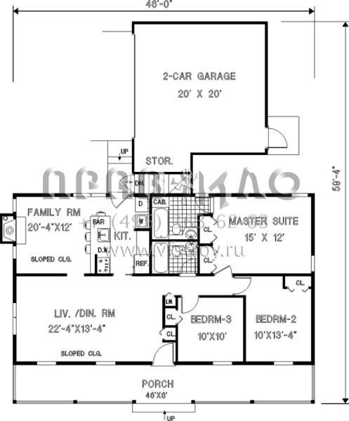 Проект одноэтажного дома с гаражом на две машины в стиле Ранчо S5-114 (033-00067)