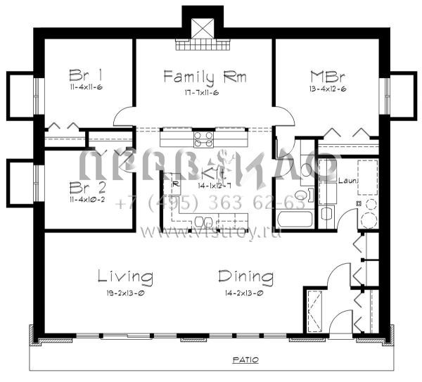 Проект одноэтажного дома без гаража в стиле Ранчо S5-171 (5633-00419)