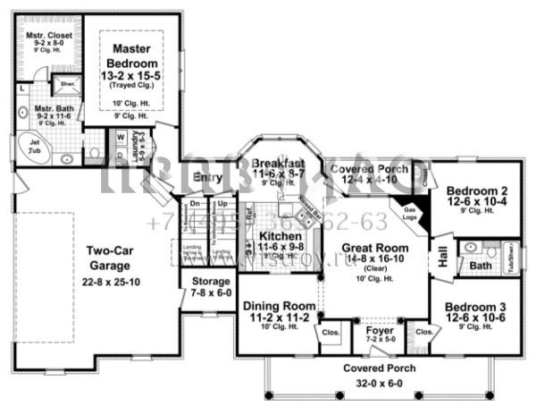 Проект одноэтажного дома с гаражом на две машины в стиле Ранчо S5-151 (348-00172)