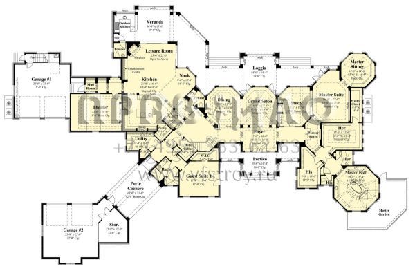 Проект двухэтажного дома с гаражом на три и более машин в стиле Ранчо S5-613 (8436-00105)