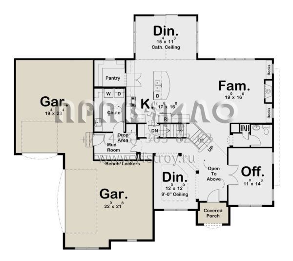 Проект двухэтажного дома с гаражом на три и более машин в английском стиле S5-324 (963-00260)