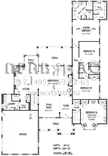 Проект одноэтажного дома с гаражом на две машины в стиле Ранчо S5-276 (6082-00137)