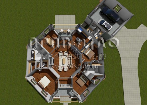 Проект одноэтажного дома с гаражом на две машины в стиле Ранчо S5-167 (4848-00032)