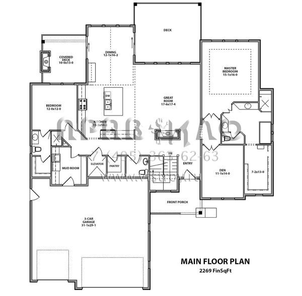 Проект одноэтажного дома с гаражом на три и более машин в американском стиле S5-211 (5631-00094)