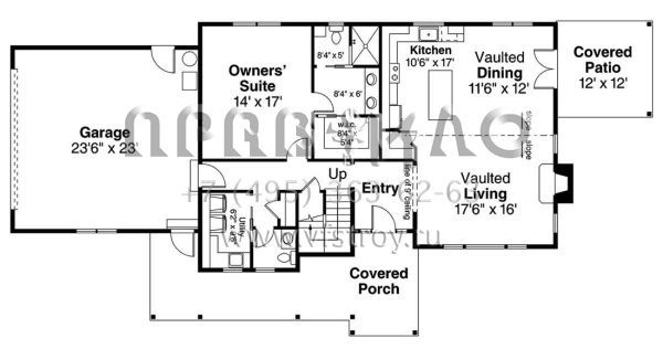 Проект двухэтажного дома с гаражом на две машины в стиле Ранчо S5-180 (035-00822)