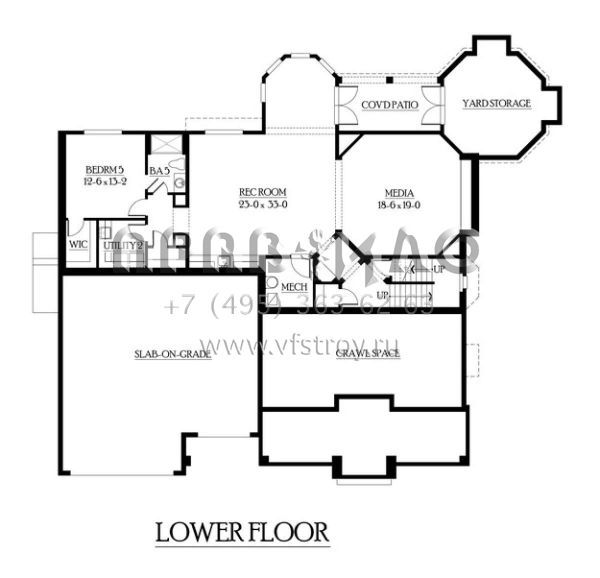 Проект двухэтажного дома с гаражом на три и более машин в стиле Ранчо S5-609 (341-00265)