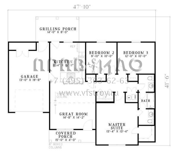 Проект одноэтажного дома с гаражом на одну машину в стиле Ранчо S5-100 (110-00425)