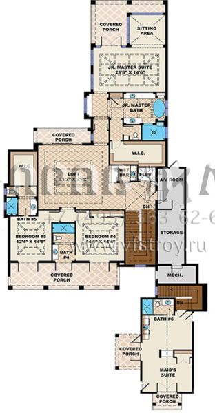 Проект двухэтажного дома с гаражом на три и более машин в прибрежном стиле S5-705 (1018-00269)