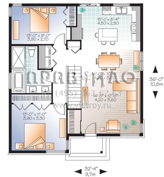 Проект одноэтажного дома без гаража в современном стиле S5-89 (034-01161)