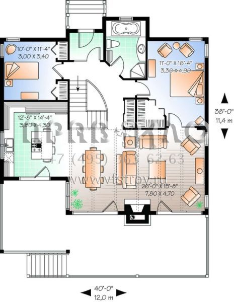 Проект одноэтажного дома без гаража в стиле Ранчо S5-123 (034-00881)