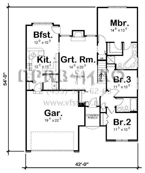 Проект одноэтажного дома с гаражом на две машины в стиле Ранчо S5-129 (402-00721)