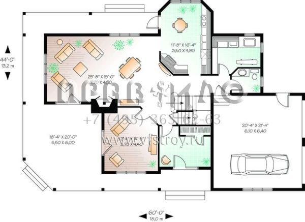 Проект двухэтажного дома с гаражом на две машины в стиле Ранчо S5-250 (034-00954)