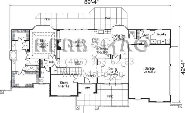 Проект двухэтажного дома с гаражом на три и более машин в стиле Ранчо S5-341 (5633-00160)