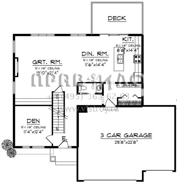 Проект двухэтажного дома с гаражом на три и более машин в стиле Райт S5-216 (1020-00015)