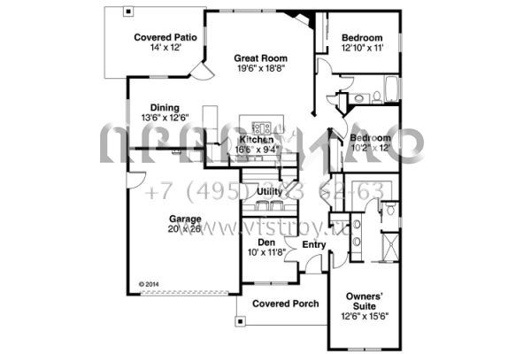 Проект одноэтажного дома с гаражом на две машины в стиле Ранчо S5-187 (035-00662)