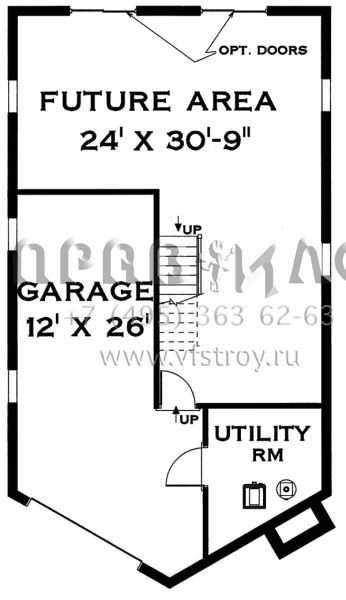 Проект одноэтажного дома с гаражом на одну машину в современном стиле S5-101 (033-00049)