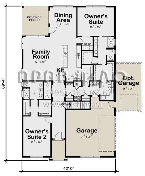 Проект одноэтажного дома с гаражом на две машины в стиле Ранчо S5-197 (402-01603)