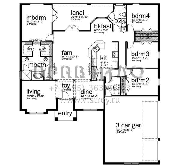 Проект одноэтажного дома с гаражом на три и более машин в современном стиле S5-219 (3978-00104)