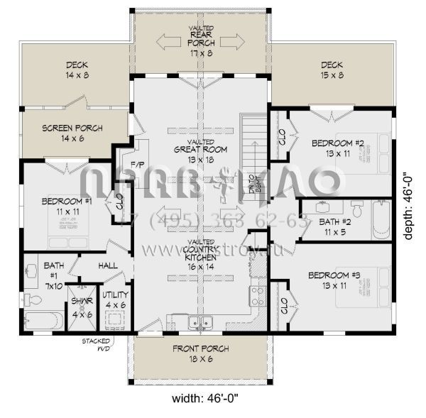 Проект одноэтажного дома без гаража в современном стиле S5-118 (940-00496)