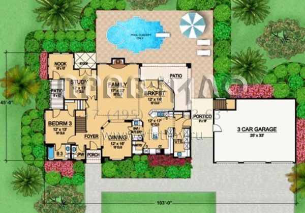 Проект двухэтажного дома с гаражом на три и более машин в современном стиле S5-395 (5445-00137)