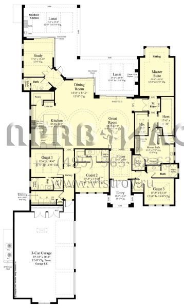 Проект одноэтажного дома с гаражом на три и более машин в современном стиле S5-345 (8436-00028)