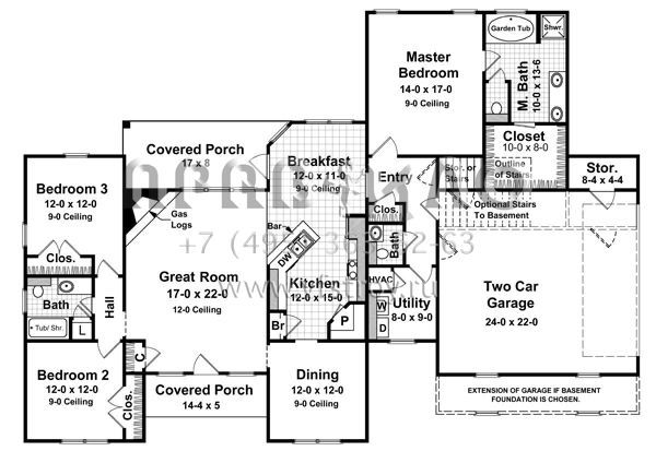 Проект одноэтажного дома с гаражом на две машины в стиле Ранчо S5-172 (348-00268)