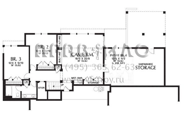 Проект одноэтажного дома с гаражом на три и более машин в стиле Райт S5-328 (2559-00718)