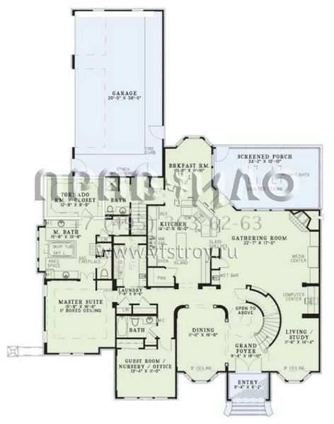Проект двухэтажного дома с гаражом на три и более машин в стиле Ранчо S5-343 (110-00484)