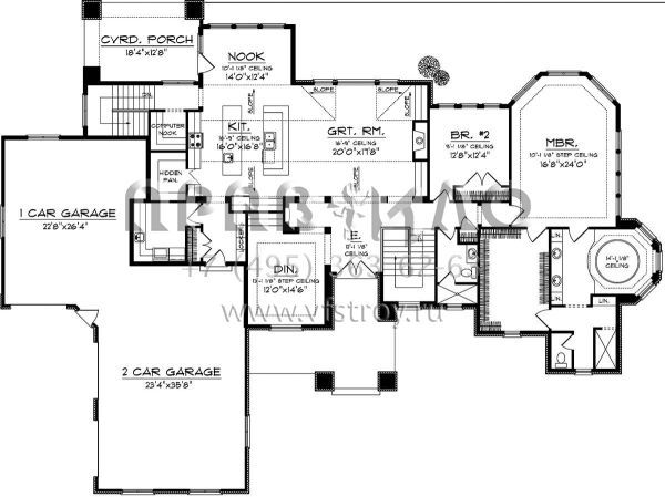 Проект одноэтажного дома с гаражом на три и более машин в стиле Ранчо S5-281 (1020-00245)