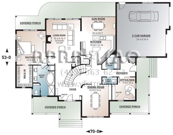 Проект двухэтажного дома с гаражом на две машины в стиле Ранчо S5-268 (034-00016)