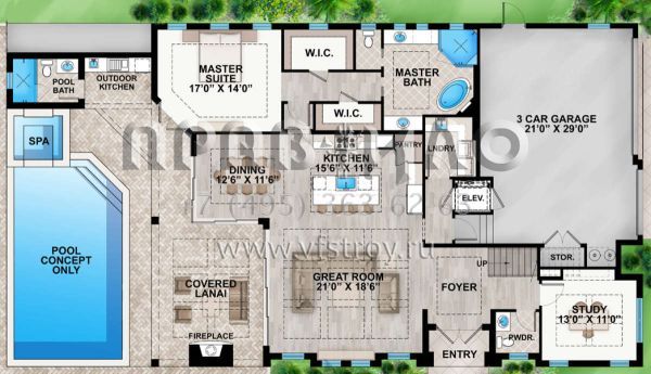 Проект двухэтажного дома с гаражом на три и более машин в прибрежном стиле S5-360 (207-00047)