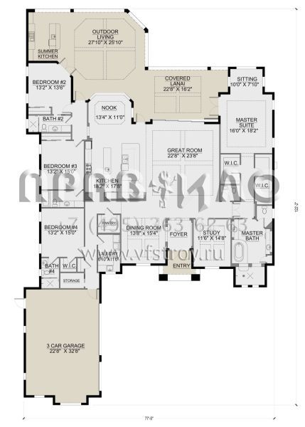 Проект одноэтажного дома с гаражом на три и более машин в современном стиле S5-381 (5565-00144)