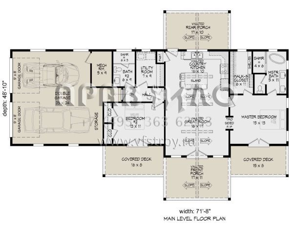 Проект одноэтажного дома с гаражом на две машины в стиле Ранчо S5-111 (940-00778)