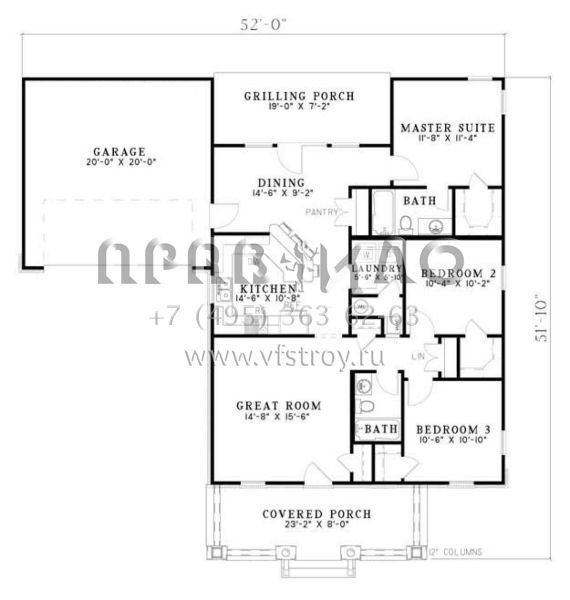 Проект одноэтажного дома с гаражом на две машины в стиле Ранчо S5-116 (110-00729)