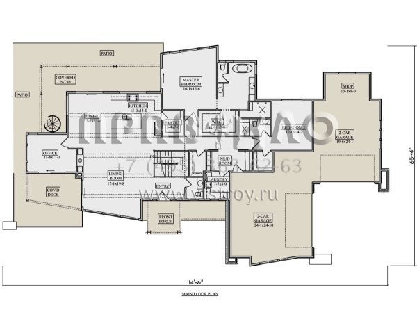 Проект одноэтажного дома с гаражом на три и более машин в современном стиле S5-238 (5631-00204)
