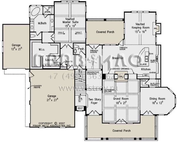 Проект двухэтажного дома с гаражом на три и более машин в стиле Ранчо S5-362 (8594-00225)