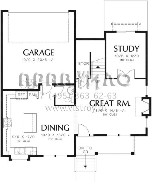 Проект двухэтажного дома с гаражом на две машины в стиле Ранчо S5-178 (2559-00751)