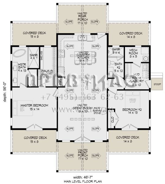 Проект одноэтажного дома без гаража в стиле Ранчо S5-134 (940-00749)