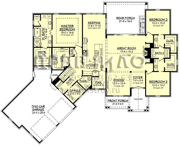 Проект двухэтажного дома с гаражом на две машины в американском стиле S5-235 (041-00170)