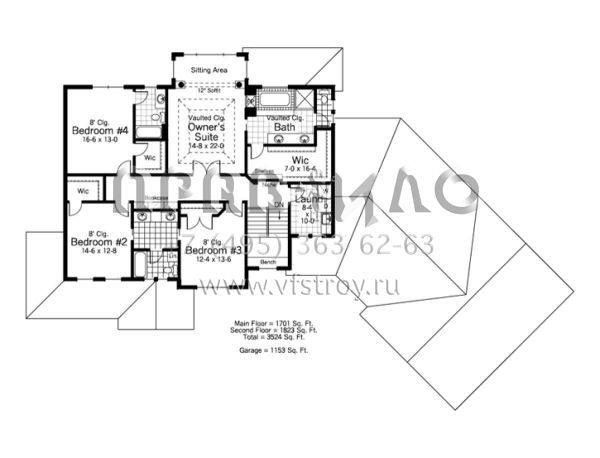 Проект двухэтажного дома с гаражом на три и более машин в стиле Ранчо S5-327 (098-00201)