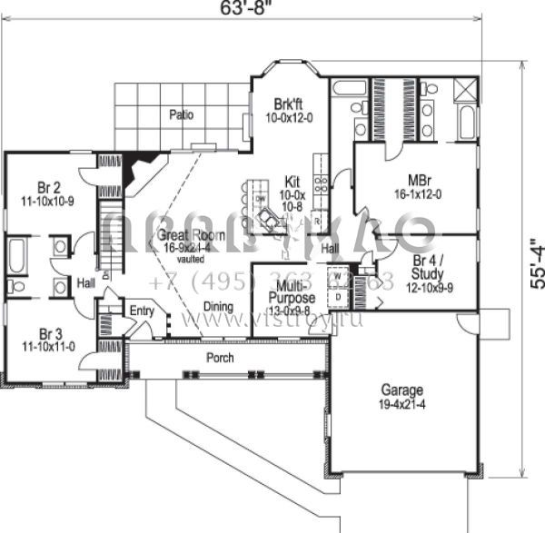 Проект одноэтажного дома с гаражом на две машины в стиле Ранчо S5-178 (5633-00130)