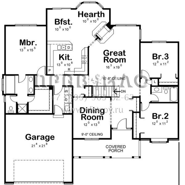 Проект одноэтажного дома с гаражом на две машины в стиле Ранчо S5-178 (402-00727)