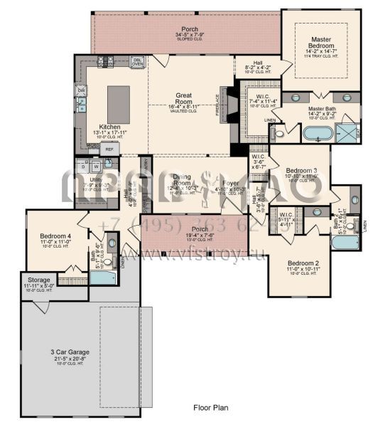 Проект одноэтажного дома с гаражом на три и более машин в стиле Ранчо S5-195 (5995-00025)