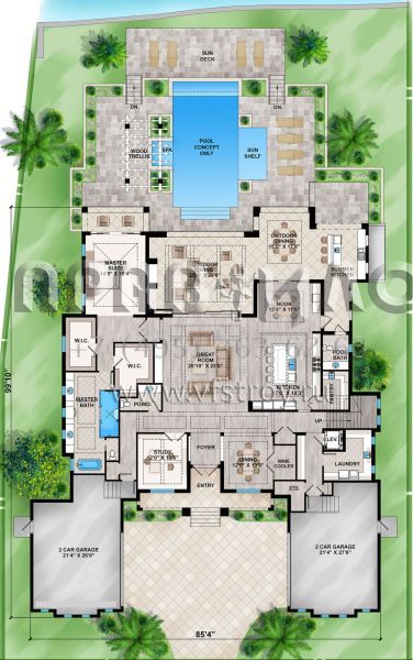 Проект двухэтажного дома с гаражом на три и более машин в прибрежном стиле S5-523 (207-00118)