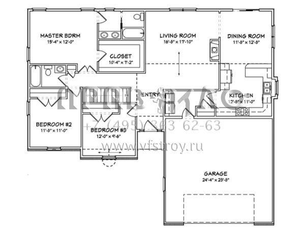 Проект одноэтажного дома с гаражом на две машины в стиле Ранчо S5-150 (849-00012)