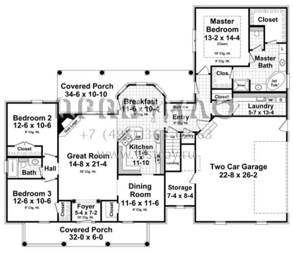 Проект одноэтажного дома с гаражом на две машины в стиле Ранчо S5-180 (348-00269)
